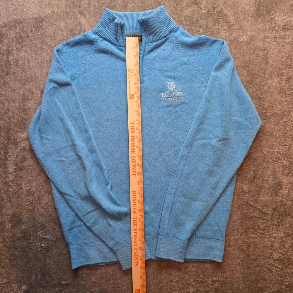 The Old Course St Andrews Links Sweater Mens L Blue 1/4 Zip Wool Golf Pullover - Picture 5 of 10